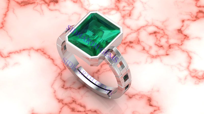 SIDHARTH GEMS Natural Panna Astrological Ring 6.25 Ratti 5.30 Carat Genuine and Certified Emerald Adjustable Silver Plated Ring for Women's and Men's - Image 3