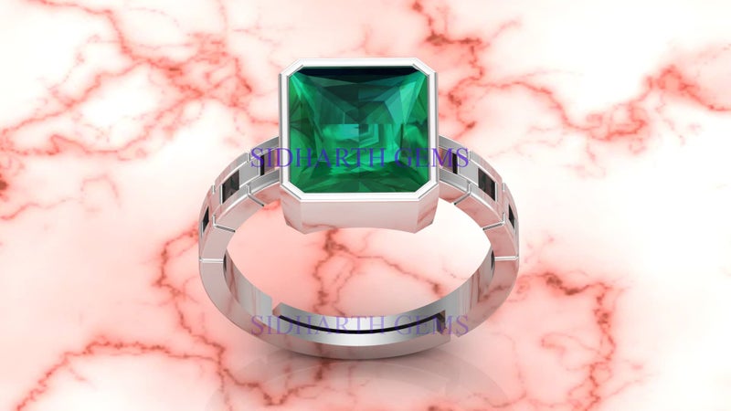 SIDHARTH GEMS Natural Panna Astrological Ring 6.25 Ratti 5.30 Carat Genuine and Certified Emerald Adjustable Silver Plated Ring for Women's and Men's - Image 2