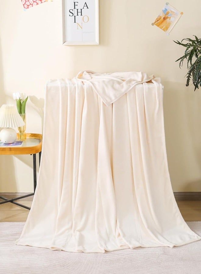 Chase Up Flannel Fleece Blanket Throw Size, All Season 230GSM Super Soft Cozy Blanket for Bed or Couch - 180 * 200cm (Beige) - Image 1