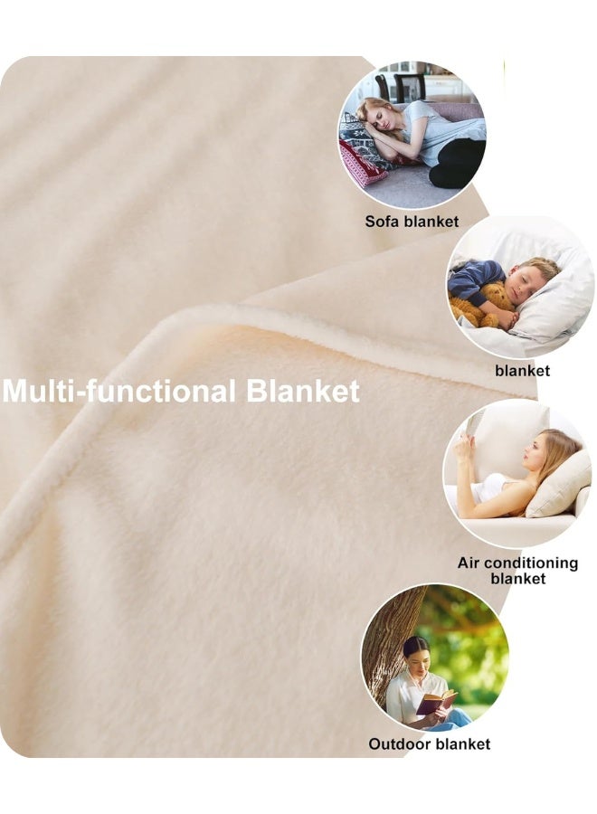 Chase Up Flannel Fleece Blanket Throw Size, All Season 230GSM Super Soft Cozy Blanket for Bed or Couch - 180 * 200cm (Beige) - Image 3