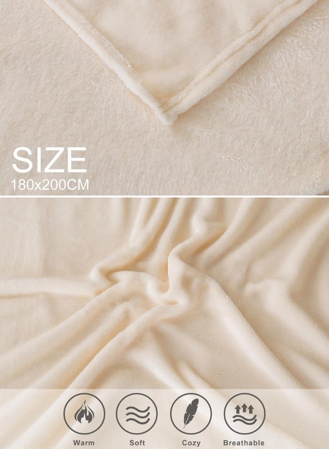 Chase Up Flannel Fleece Blanket Throw Size, All Season 230GSM Super Soft Cozy Blanket for Bed or Couch - 180 * 200cm (Beige) - Image 4