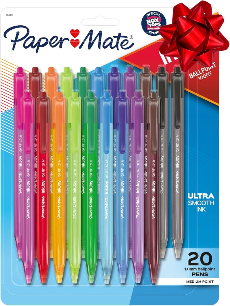 Papermate InkJoy 100RT Retractable Ballpoint Pens, Medium Point (1.0mm), Assorted Colors, 20 Count - Teacher Essentials, Colorful Office Supplies, Note-Taking, Back to School - Image 1