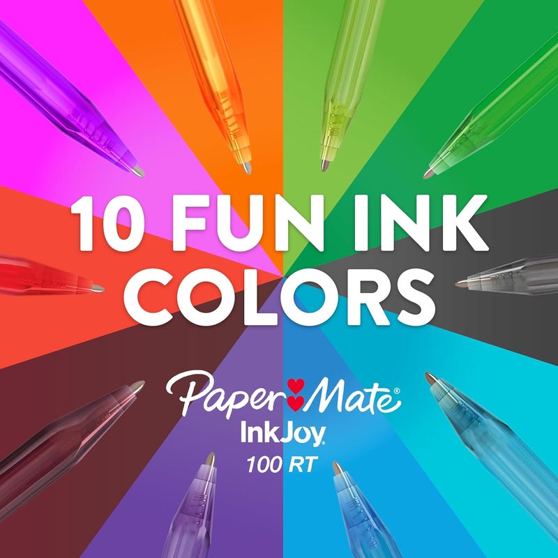 Papermate InkJoy 100RT Retractable Ballpoint Pens, Medium Point (1.0mm), Assorted Colors, 20 Count - Teacher Essentials, Colorful Office Supplies, Note-Taking, Back to School - Image 4