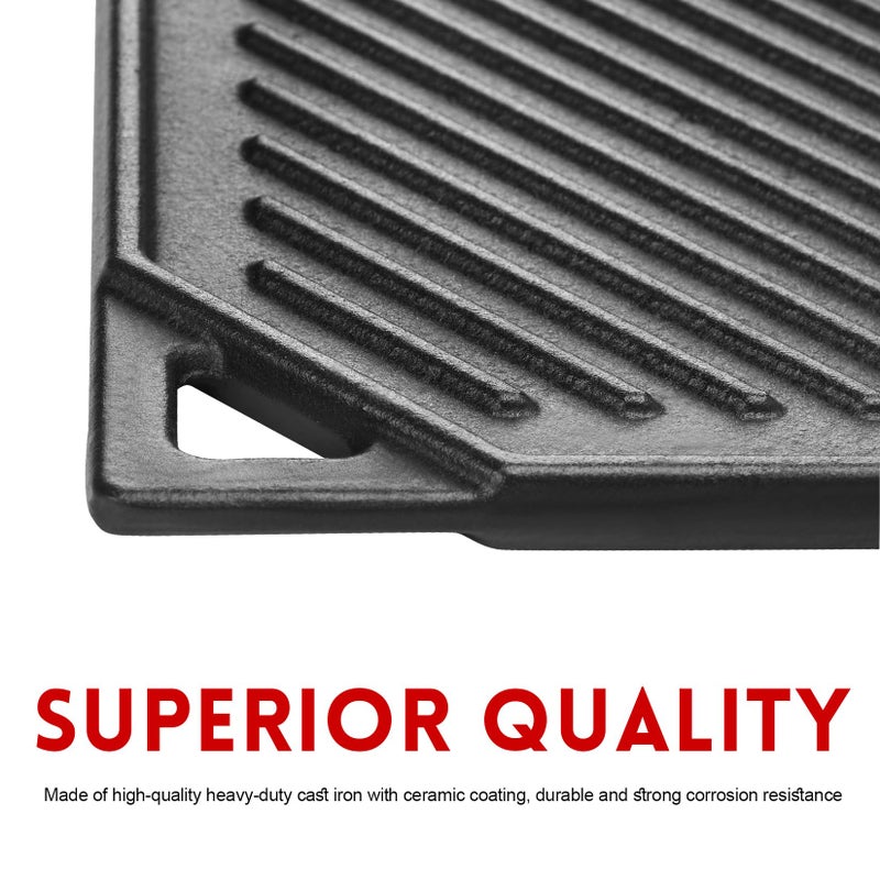 GGC Reversible Cast Iron Griddle, Double-sided Griddle Pan for Stove Tops, Gas Grills and Outdoor Cooking, 16.5 x 9.5 Baking Flat and Ribbed Griddle Plate - Image 4