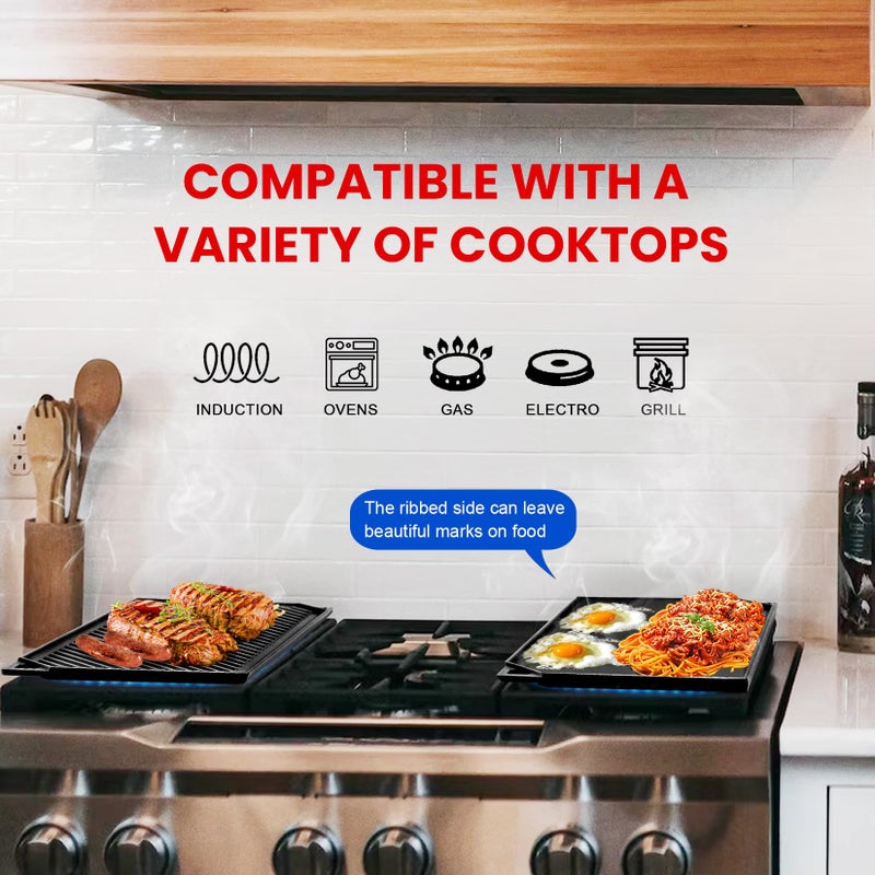 GGC Reversible Cast Iron Griddle, Double-sided Griddle Pan for Stove Tops, Gas Grills and Outdoor Cooking, 16.5 x 9.5 Baking Flat and Ribbed Griddle Plate - Image 5