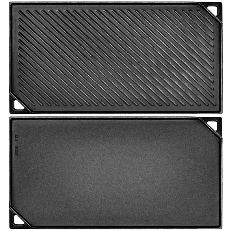 GGC Reversible Cast Iron Griddle, Double-sided Griddle Pan for Stove Tops, Gas Grills and Outdoor Cooking, 16.5 x 9.5 Baking Flat and Ribbed Griddle Plate - Image 1