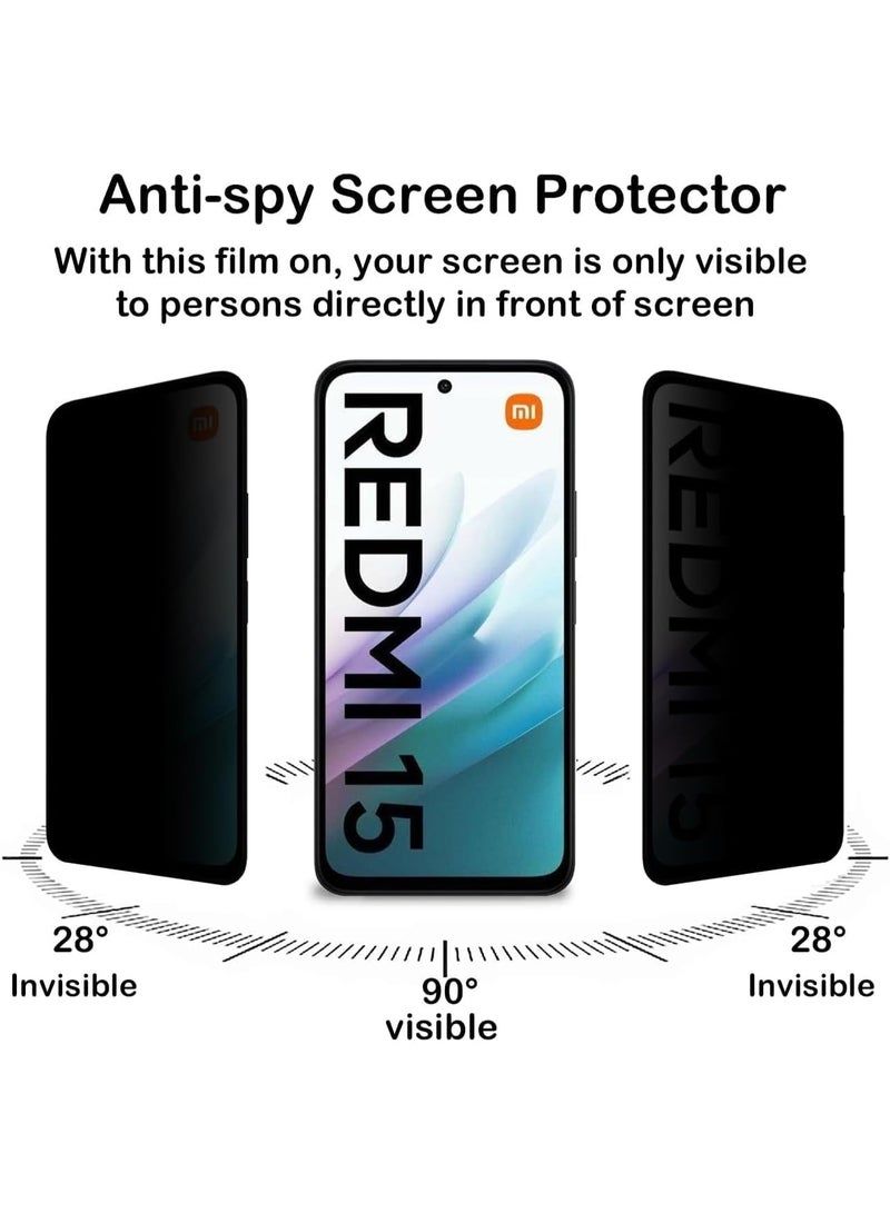 Muzz [2 Pack] Privacy Screen Protector for Redmi 15, Anti-Spy 9H Tempered Glass, Full Coverage, Scratch Resistant,28 ° Full Screen Anti-peeping (Xiaomi Redmi 15) - Image 4