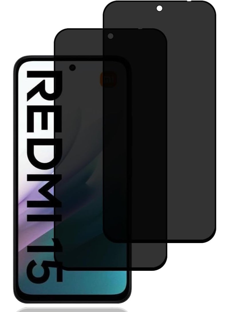 Muzz [2 Pack] Privacy Screen Protector for Redmi 15, Anti-Spy 9H Tempered Glass, Full Coverage, Scratch Resistant,28 ° Full Screen Anti-peeping (Xiaomi Redmi 15) - Image 1