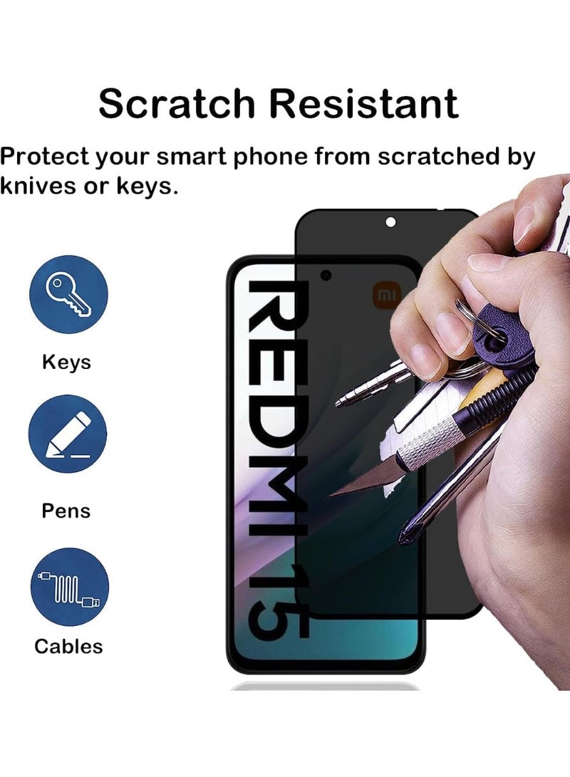 Muzz [2 Pack] Privacy Screen Protector for Redmi 15, Anti-Spy 9H Tempered Glass, Full Coverage, Scratch Resistant,28 ° Full Screen Anti-peeping (Xiaomi Redmi 15) - Image 5