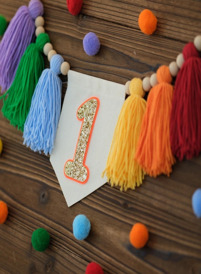 لافتة عيد الميلاد الأول المصنوعة يدويًا من HODIHIWI بألوان قوس قزح، تُعلق على كرسي الطعام، زينة حفلات ملونة للبنات والأولاد، زينة جدارية لحفلات استقبال المولود الجديد - Image 3