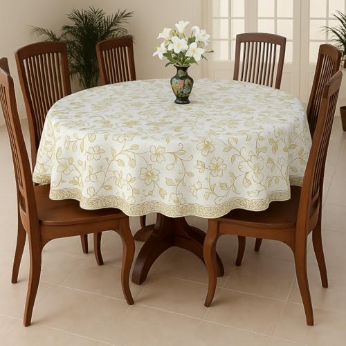 Homerz Premium Round Table Cover, 60 inch Diameter, Waterproof and Easy to Clean, 2 Years Brand Guarantee (White Gold) - Image 1