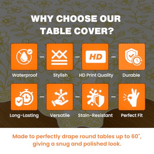 Homerz Premium Round Table Cover, 60 inch Diameter, Waterproof and Easy to Clean, 2 Years Brand Guarantee (White Gold) - Image 4