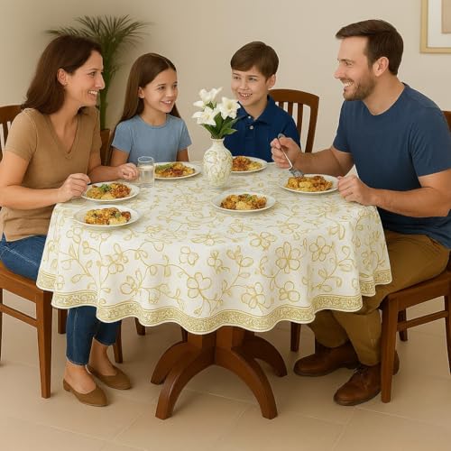 Homerz Premium Round Table Cover, 60 inch Diameter, Waterproof and Easy to Clean, 2 Years Brand Guarantee (White Gold) - Image 3