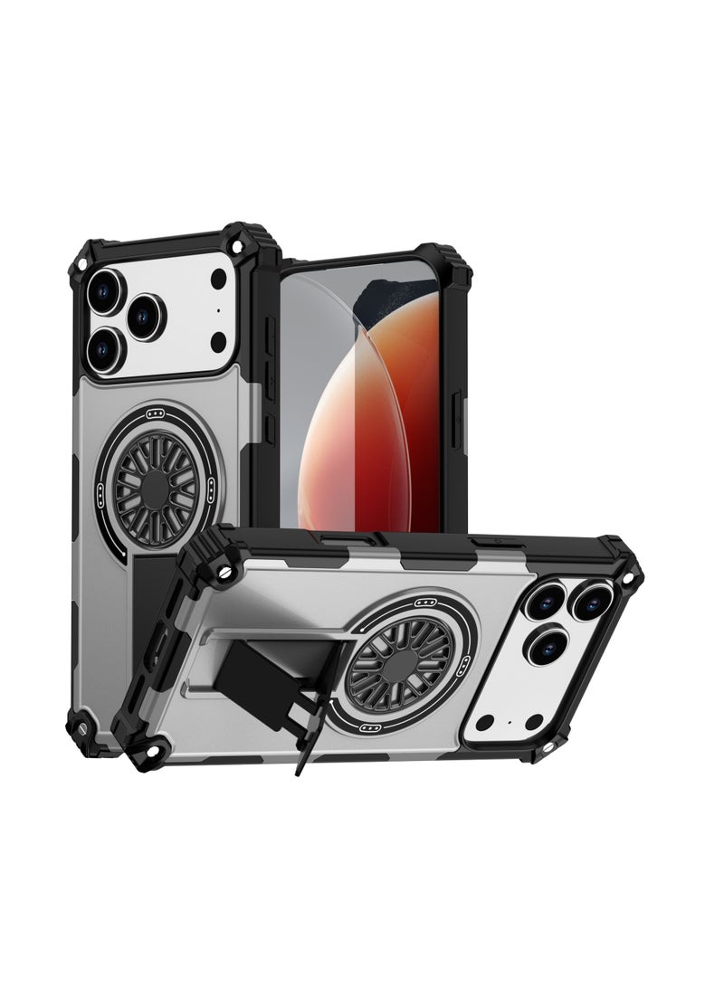 عام غلاف مع حامل جيروسكوبي مغناطيسي دوار لـ iPhone 17 Pro Max، مقاوم للسقوط ومتوافق مع MagSafe، بتثبيت دقيق لتخفيف التوتر - Image 1