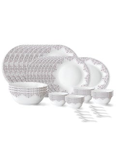 LARAH BY BOROSIL Larah by Borosil Lark Fluted Series Opalware Dinner Set | 44 Pieces for Family of 8 | Microwave & Dishwasher Safe | Bone-Ash Free | Crockery Set for Dining & Gifting | Plates & Bowls | White  - Image 1