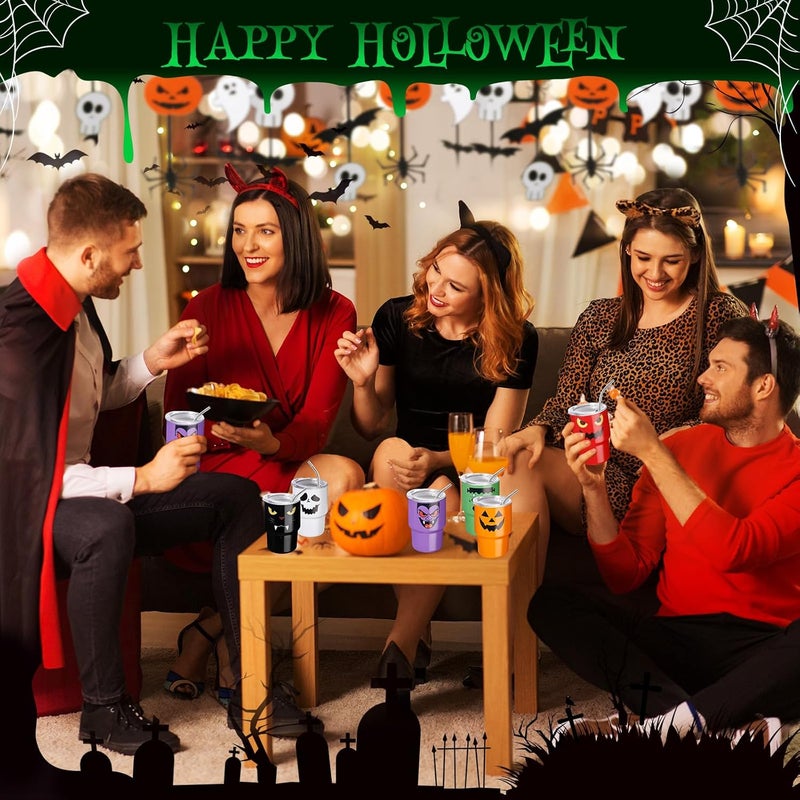 FOGWOWO 6 Pack 3 oz Halloween Shot Glasses Mini Tumblers with Straw and Lid,Pumpkin Ghost Vampire Devil Halloween Party Favors Spooky Shot Cups Stainless Steel Vacuum Insulated Mini Cups for Cocktail Party - Image 5