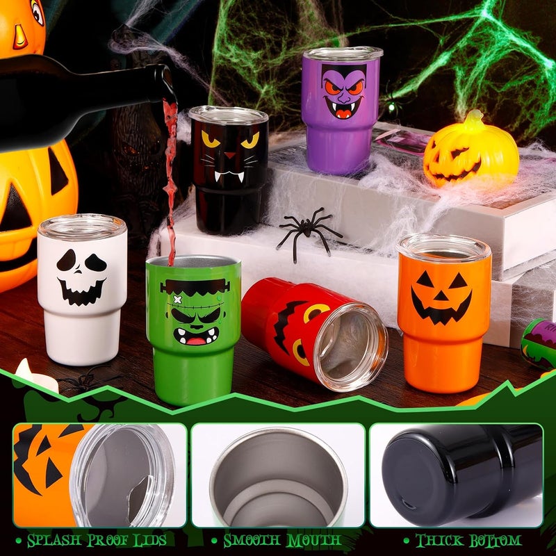 FOGWOWO 6 Pack 3 oz Halloween Shot Glasses Mini Tumblers with Straw and Lid,Pumpkin Ghost Vampire Devil Halloween Party Favors Spooky Shot Cups Stainless Steel Vacuum Insulated Mini Cups for Cocktail Party - Image 4