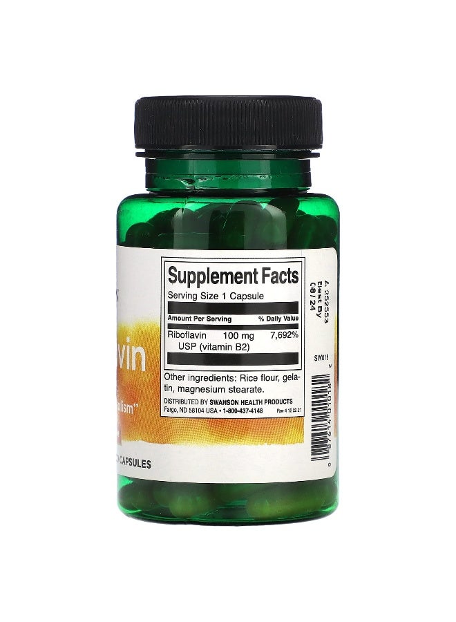 SWANSON سوانسون، ريبوفلافين، 100 ملغ، 100 كبسولة - Image 2