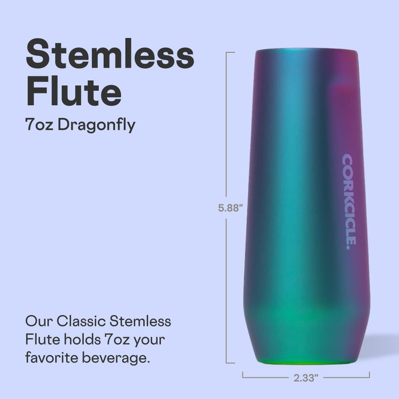 Corkcicle Stemless Flute - Chill Drinks for 9 Hours - Summer Drinkware Gift - 7 oz - Dragonfly - Image 2