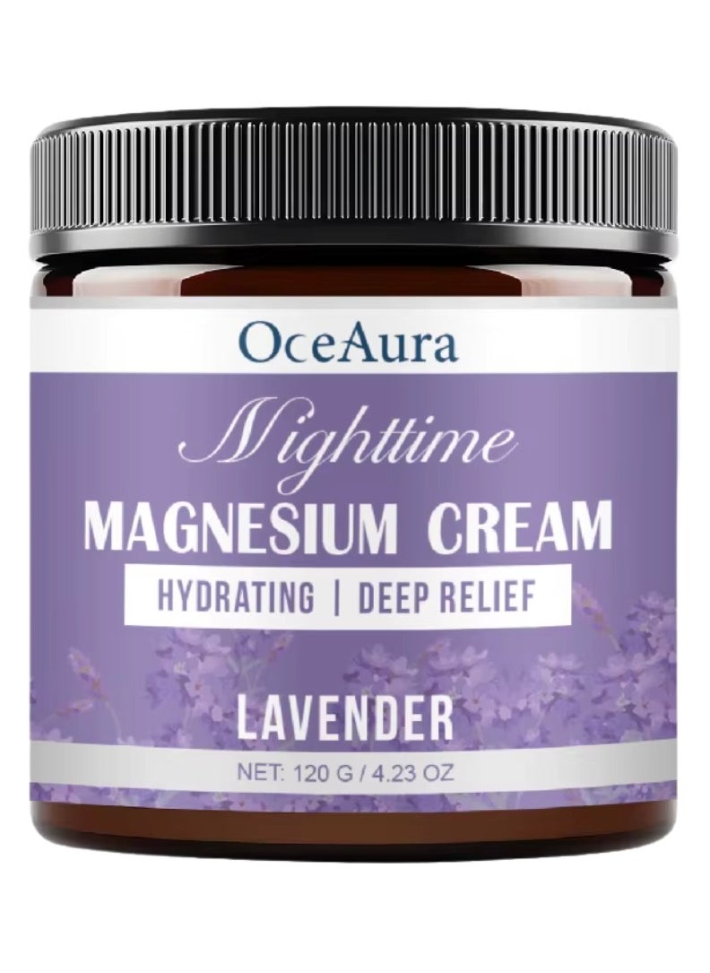 OceAura - 120G Night Time Magnesium Cream with Lavender Magnesium Sleep Cream Natural Magnesium Body Cream for Better Sleep Relief & Relaxation Relieve Muscle Tension Organic Magnesium Cream for Legs Arms Neck - Image 1