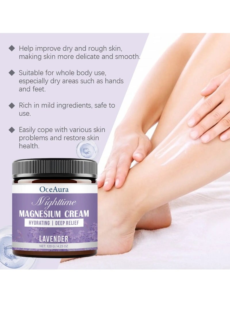OceAura - 120G Night Time Magnesium Cream with Lavender Magnesium Sleep Cream Natural Magnesium Body Cream for Better Sleep Relief & Relaxation Relieve Muscle Tension Organic Magnesium Cream for Legs Arms Neck - Image 1
