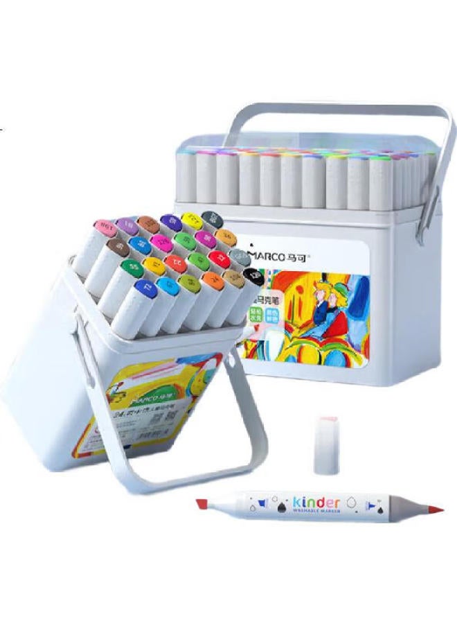 Marco Washable Dual-Tip Markers, 24 Colors, Watercolor Pens, Drawing Pens, Student Art Fluorescent Highlighters, Stationery, Hand-Drawn Gift, Back-To Supplies, Art Sketching - Image 1