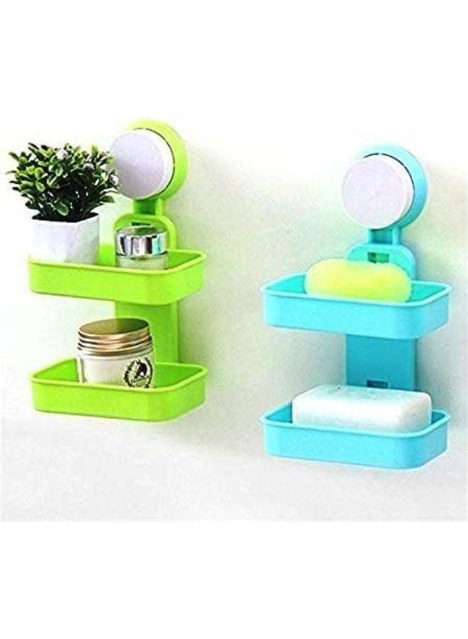 حامل صابون مزدوج الطبقات للحمام والدش - قاعدة تثبيت قوية بالشفط بدون ثقب - صينية تخزين معلقة على الحائط - خامات عالية الجودة - ألوان متعددة. - Image 1