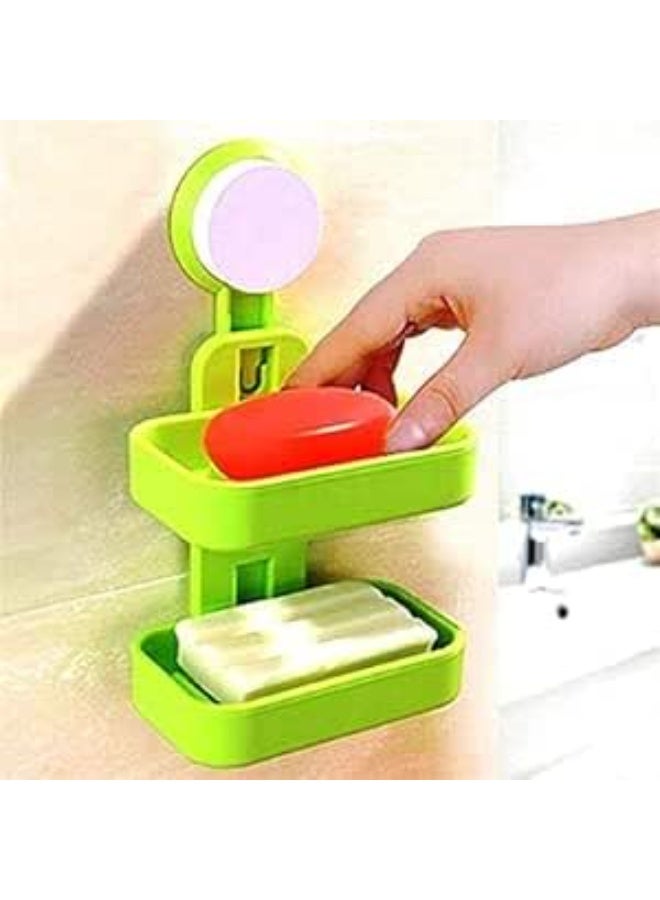 حامل صابون مزدوج الطبقات للحمام والدش - قاعدة تثبيت قوية بالشفط بدون ثقب - صينية تخزين معلقة على الحائط - خامات عالية الجودة - ألوان متعددة. - Image 3