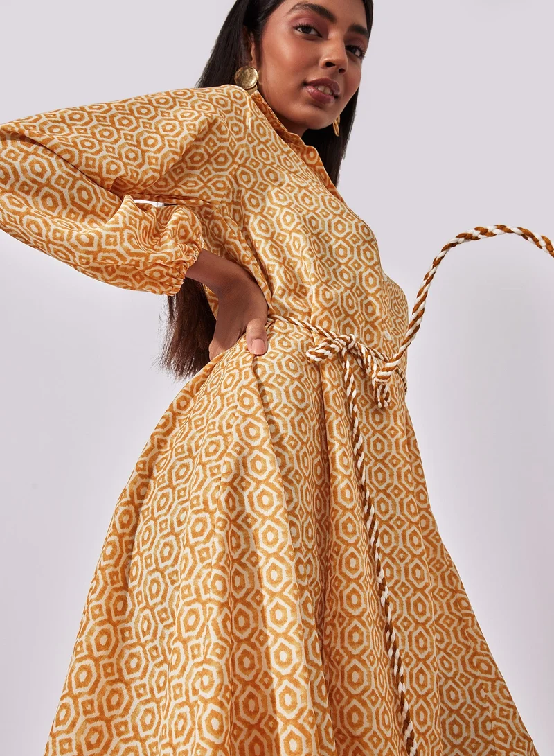 The Label Life Geometric Print Mini Dress with Tie-Waist
