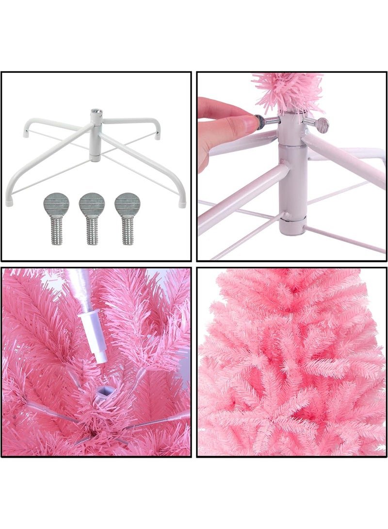 Mado Gallery Pink Christmas Tree 1.2m–2.1m, Pre-Lit with 40m Warm Lights, Mixed Branches, Foldable Stand, Indoor/Outdoor Holiday Décor-150cm - Image 3