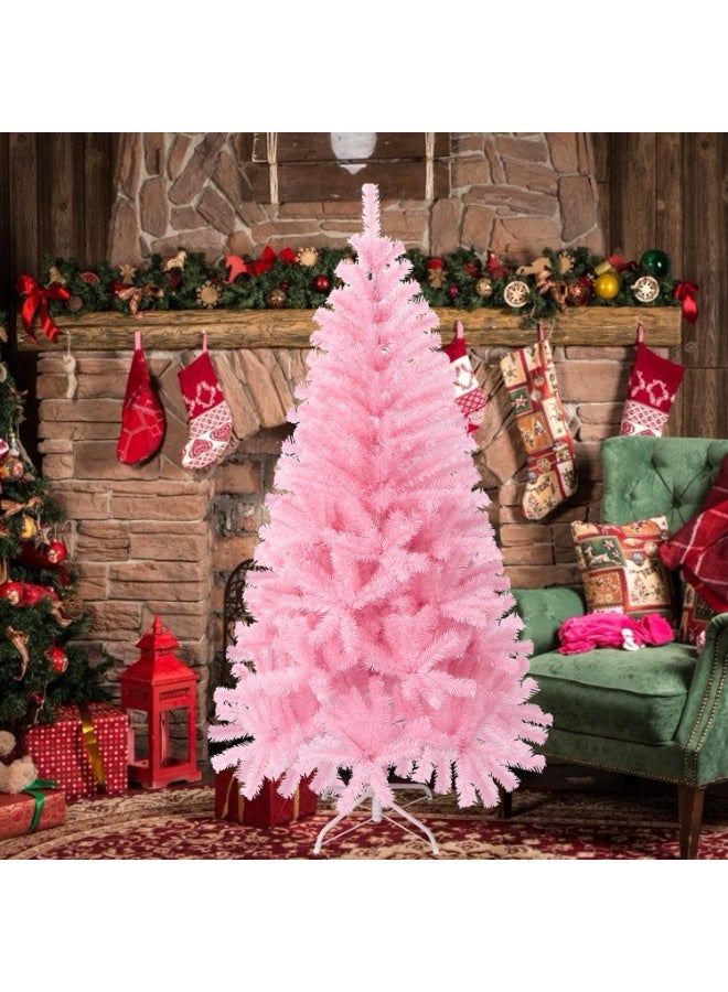Mado Gallery Pink Christmas Tree 1.2m–2.1m, Pre-Lit with 40m Warm Lights, Mixed Branches, Foldable Stand, Indoor/Outdoor Holiday Décor-150cm - Image 1