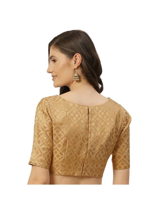 Studio Shringaar Women's Readymade Brocade Elbow Length Sleeves Saree Blouse (Gold, 46) - Image 4
