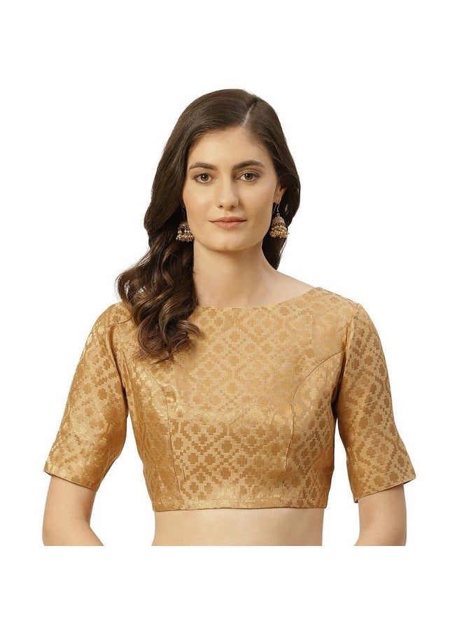 Studio Shringaar Women's Readymade Brocade Elbow Length Sleeves Saree Blouse (Gold, 46) - Image 1
