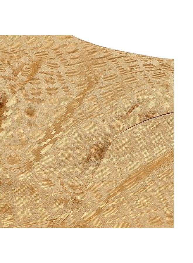 Studio Shringaar Women's Readymade Brocade Elbow Length Sleeves Saree Blouse (Gold, 46) - Image 3