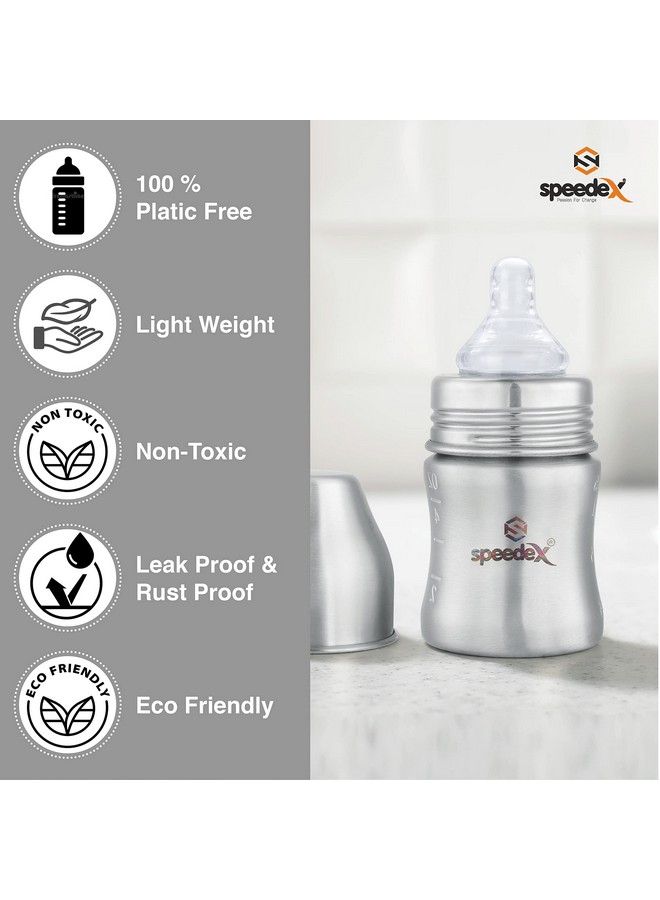 Speedex Stainless Steel Infant Baby Feeding Bottle Milk Bottle For New Born Baby Medium Flow Nipple(140 Ml 1 Extra Nipple Free) - Image 5