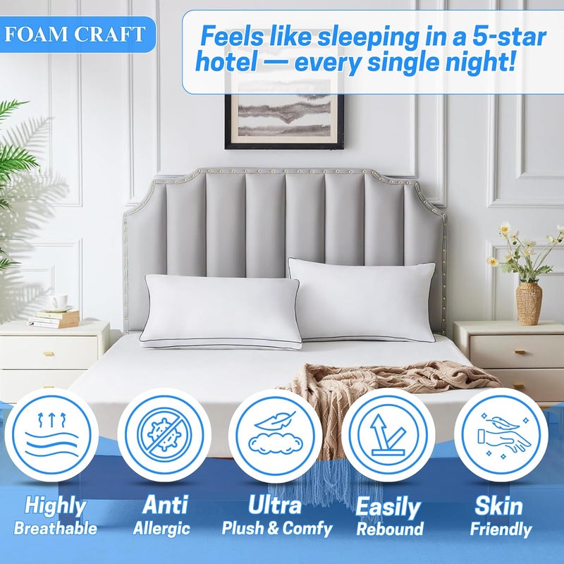 FOAM CRAFT® King Bed Pillows for Back & Side Sleepers - Cooling & Fluffy Gusseted Design, Pack of 2 - Image 4