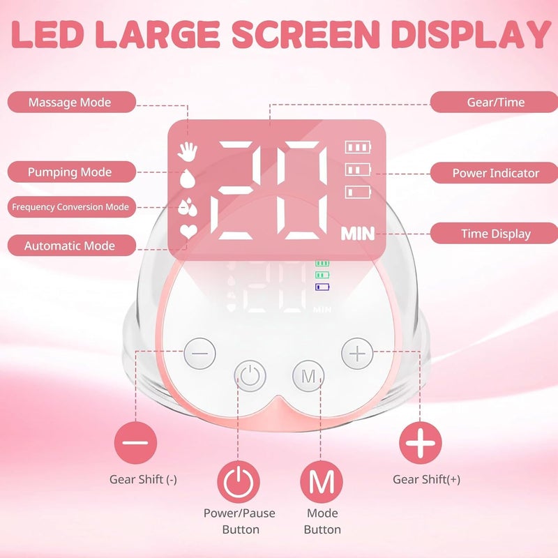 MISK Wearable Electric Breast Pump For Feeding Mothers, 4 Modes & 12 Levels, Automatic & Digital Screen, Rechargeable 1200 mAh battery, 210 ML Milk cup, Compact Portable & Skin friendly BPA Free - Image 3