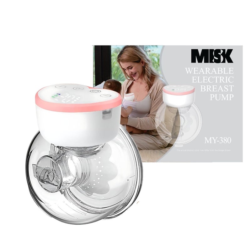 MISK Wearable Electric Breast Pump For Feeding Mothers, 4 Modes & 12 Levels, Automatic & Digital Screen, Rechargeable 1200 mAh battery, 210 ML Milk cup, Compact Portable & Skin friendly BPA Free - Image 1