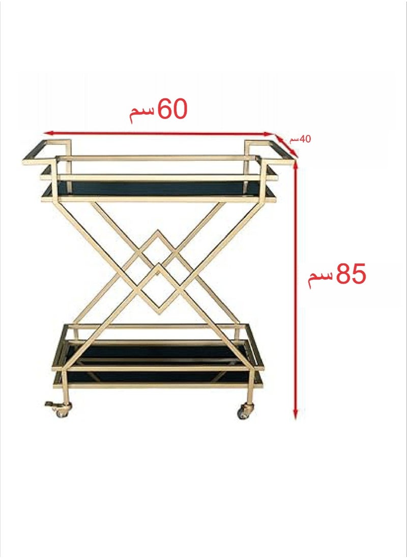 فن بيتك - عربة تقديم مستطيلة بتصميم هندسي أنيق ولون ذهبي لامع - 60 سم طول × 40 سم عرض × 85 سم ارتفاع، هذه الطاولة مثاليه لعرض المشروبات والمقبلات في الحفلات، وأيضا للإستخدام كطاولة جانبية للأكسسوارات والديكورات، ولتخزين وتنظيم المستلزمات في الاجتماعات. - Image 1