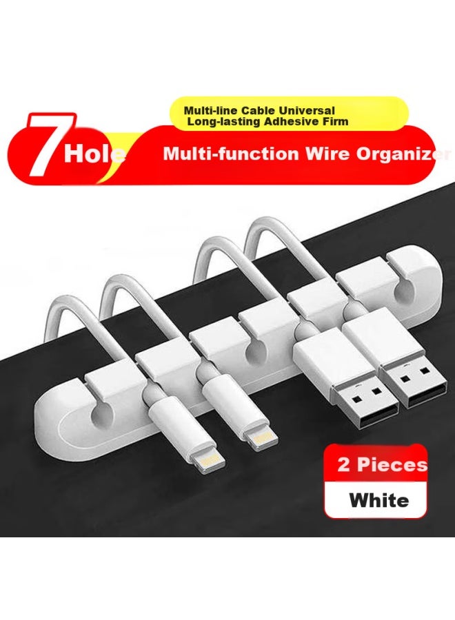 Masentek 7-Slot Cable Organizer, Desktop Cable Management, Power Cord And Data Cable Holder, Earphone Clip, Bedside Cable Winder, 7 Clips White [2-Pack] - Image 1