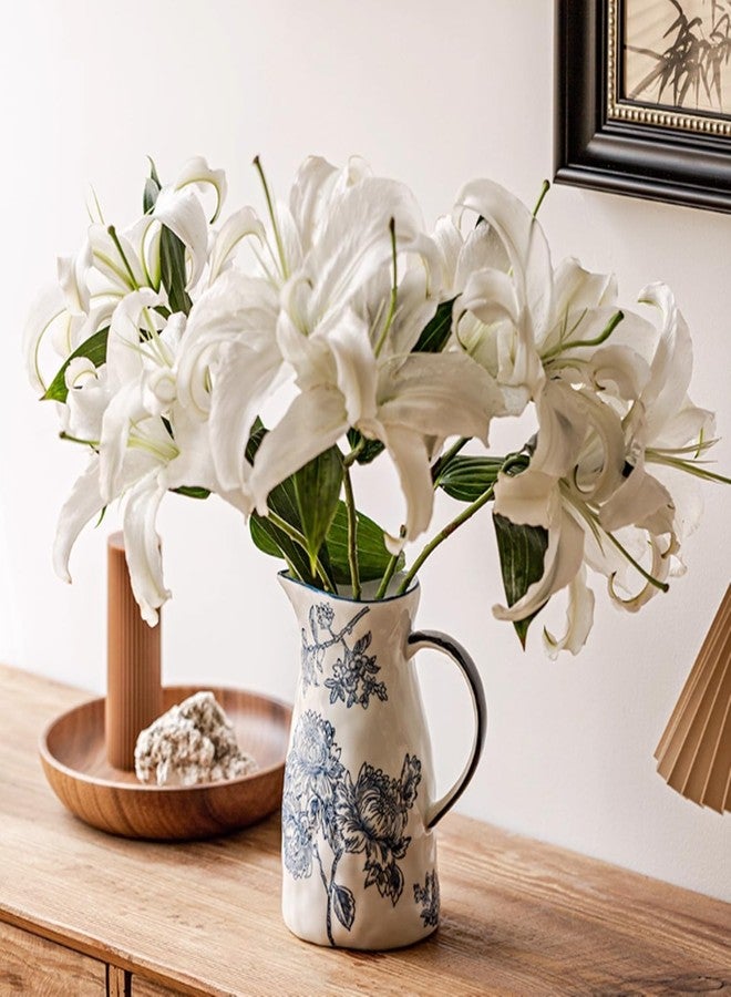 Lovecat Ceramic Blue and White Vase with Handle, Decorative Chinoiserie Flower Vase, Vintage Floral Vase, Large Blue and White Porcelain Jar Vase for Living Room Bookshelf Office Home Decoration - Image 4