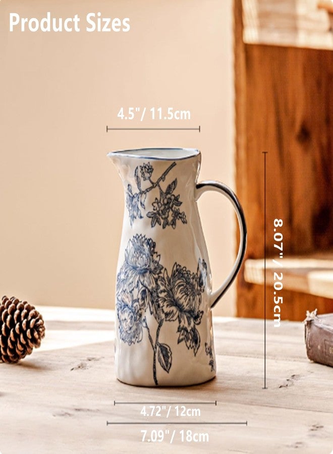 Lovecat Ceramic Blue and White Vase with Handle, Decorative Chinoiserie Flower Vase, Vintage Floral Vase, Large Blue and White Porcelain Jar Vase for Living Room Bookshelf Office Home Decoration - Image 5