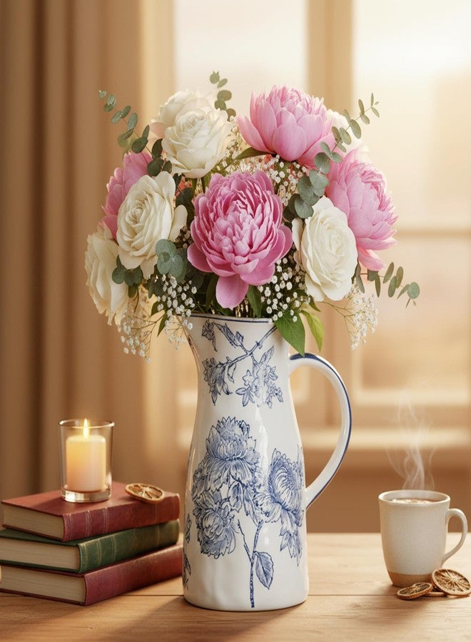 Lovecat Ceramic Blue and White Vase with Handle, Decorative Chinoiserie Flower Vase, Vintage Floral Vase, Large Blue and White Porcelain Jar Vase for Living Room Bookshelf Office Home Decoration - Image 2