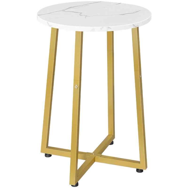HOOBRO Side Table Round Accent End Table with Sturdy XShaped Metal Frame 157 Round Nightstand for Living Room Bedroom Balcony Office Marble and Gold DM95BZ01