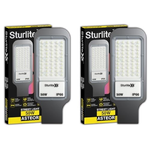 Sturlite Asteor 50W LED Street Light| Cool White 6500K Color Temperature LED Street Lamp| IP66 Waterproof Surge Protection Focus Light for Garage, Parking, Garden, Playground & Sidewalks - (Pack of 2) - Image 1