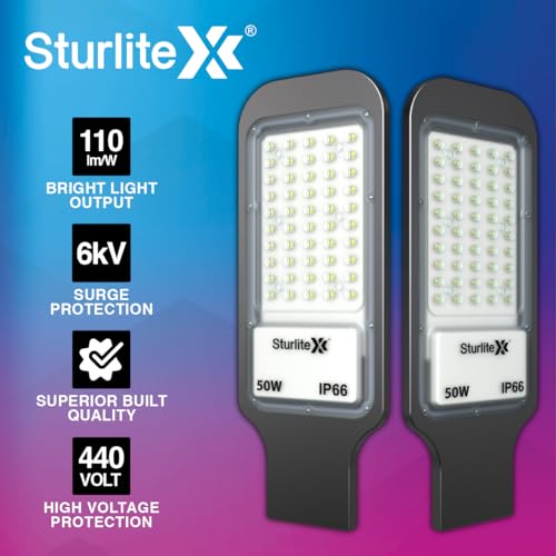 Sturlite Asteor 50W LED Street Light| Cool White 6500K Color Temperature LED Street Lamp| IP66 Waterproof Surge Protection Focus Light for Garage, Parking, Garden, Playground & Sidewalks - (Pack of 2) - Image 3