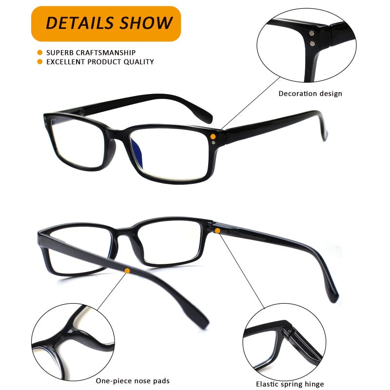 Kerecsen 6-Pack Reading Glasses Blue Light Blocking Spring Hinge Readers For Men Women Computer Eyeglasses (3Black 3Tortoise  2.0  Multiplier_X) - Image 3