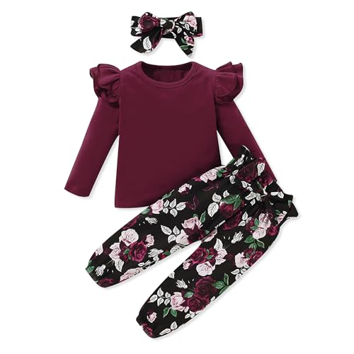 SANMIO Toddler Girl Clothes 3T Girl Toddler Clothes Cute Ruffle Top+ Floral Pants Set 2T-3T Little Girl Fall Outfits - Image 1