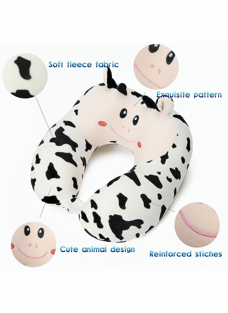 SYOSI - Travel Pillow for Kids and Adults Cute Animal Memory Foam Neck Pillow with Soft Fleece Cover and Eye Mask Set Airplane Pillow Travel Kit with Drawstring Organizer Bag Machine Washable (Cow) - Image 1