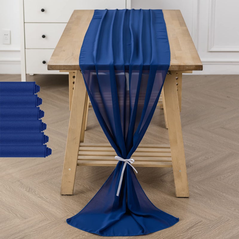 flohar 6Pack 10ft Chiffon Table Runner 29x120 Inch Sheer Romantic Table Runner for Wedding Birthday Party Bridal Shower Outdoor DecorationRoyal Blue